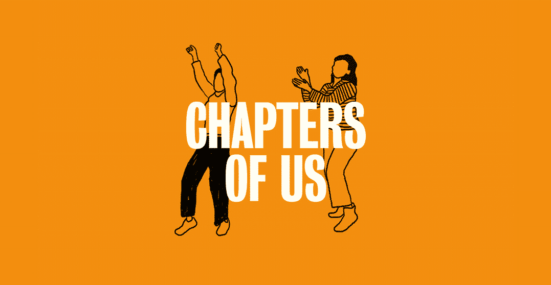 Chapter of us logo with dancing outline characters behind